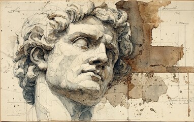 Vintage Watercolor Pencil Art & Classical Illustrations &ndash; Wall Art Wallpapers &ndash; Ancient Greek Roman Portraits of Stoics & Philosophers: Plato, Aristotle, Socrates, Marcus Aurelius, Seneca 