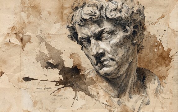 Vintage Watercolor Pencil Art & Classical Illustrations &ndash; Wall Art Wallpapers &ndash; Ancient Greek Roman Portraits of Stoics & Philosophers: Plato, Aristotle, Socrates, Marcus Aurelius, Seneca 