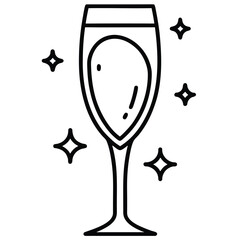 Outline Icon of a Champagne Glass with Sparkles drink beverage