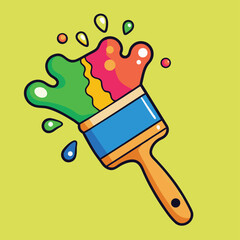 Paintbrush Dripping Green Yellow and Red Paint on a Yellow Background splash colorful