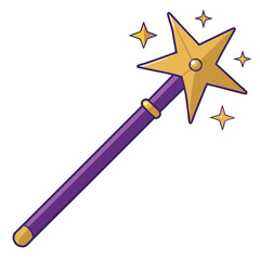 Purple Magic Wand with Golden Star and Sparkles Cartoon Illustration fantasy fairy