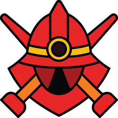 Red Firefighter Helmet With Yellow Band And Crossed Axes On White Background vector illustration