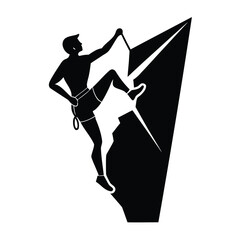 Silhouette of a Rock Climber Ascending a Steep Mountain Peak rock climbing