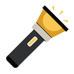 Simple Flat Design Illustration of a Black and Yellow Flashlight torch beam