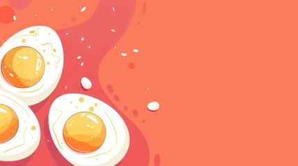 World egg day celebration with colorful art design for festive decoration. Horizontal banner. Copy space. Healthy farm food. Flat illustartion