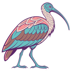 Stylized ibis bird with colorful feathers