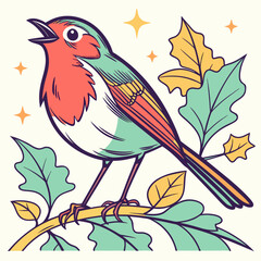 Robin bird singing on a branch