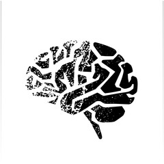 Vector Detailed black brain showcases complex neurological structure.