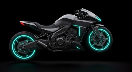 Obraz premium Futuristic Glowing Motorcycle on Black Background - Concept Design