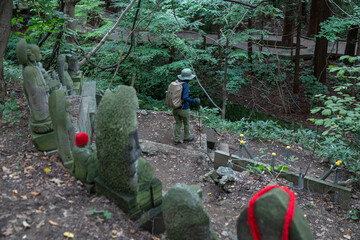 hiker in mountain trail of Maruyama Summit Sapporo Japan