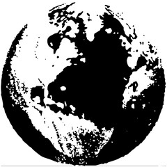 Vector Abstract globe depicts continents and oceans in a bold style.