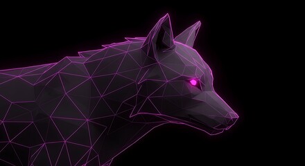 Low Poly Wolf with Glowing Purple Eyes on Black Background