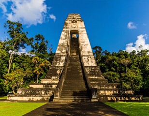 Ancient Mayan pyramid, lush jungle backdrop
