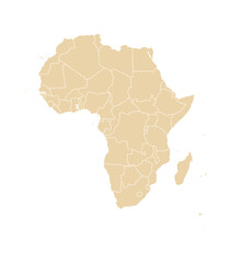 Africa political map with countries and borders. Africa map isolated on white background. High detailed vector illustration.