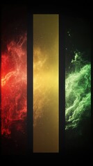 Naklejka premium Vertical abstract composition Red, gold, & green nebulae flanking a gold bar