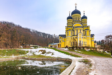Hincu Monastery in the Republic of Moldova. Background with selective focus and copy space