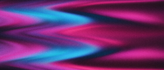 Pink Blue Zigzag Neon Wave Gradient and Grainy Textured Background, Abstract background with blurred wavy lines in shades of pink, purple, and blue. 