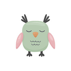 Flat cartoon-style owl without outlines on white background. Ideal for nursery decor, kids printables, greeting cards, stickers, and educational materials.