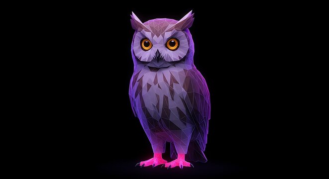 Abstract Low Poly Owl Isolated on Black Background