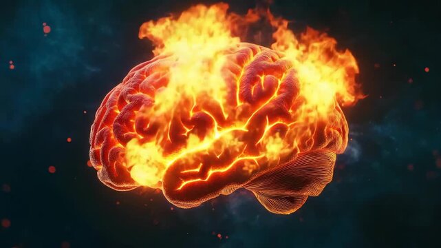 The brain on fire in a space background