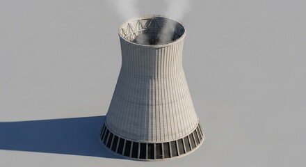 Isolated cooling tower with steam plumes against a neutral background