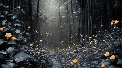 Luminous woodland landscape glowing with mystery high resolution picture