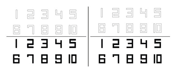 Geometric number set with outline and silhouette styles - rounded and rectangular modern numeric design. Abstract typography for digital, futuristic, and graphic projects on White Background. © AliRazaSafdar