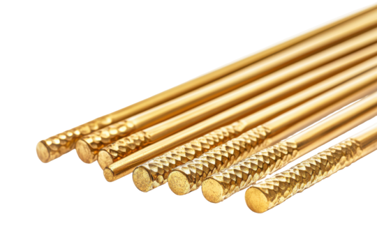 Set of golden chopsticks with textured handles isolated on transparent background. Golden chopsticks with textured ends showcasing a sleek and elegant design isolated on white background. - Powered by Adobe