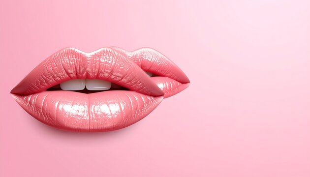 Close-up of glossy pink lips