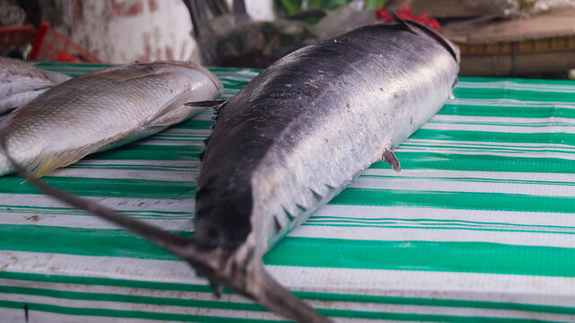 A photograph of raw fishes for sale at a small area in Kalibo, Aklan, Philippines. The fishes are from Antique, Panay, Philippines. 