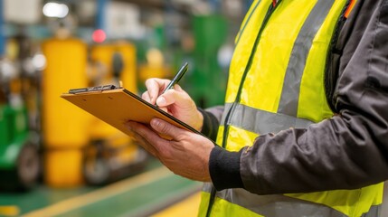 Technician reviewing safety checklists on a clipboard before initiating charge assembly emphasizing thorough procedural preparation.