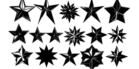 Obraz premium Star Illustrations Set | Black and White Star Designs, Grunge Retro Star Vector Pack, Geometric Star Icons, Decorative Star Clipart Collection