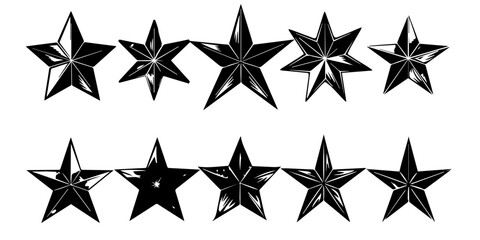 Fototapeta premium Star Illustrations Set | Black and White Star Designs, Grunge Retro Star Vector Pack, Geometric Star Icons, Decorative Star Clipart Collection