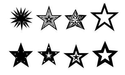 Obraz premium Star Illustrations Set | Black and White Star Designs, Grunge Retro Star Vector Pack, Geometric Star Icons, Decorative Star Clipart Collection