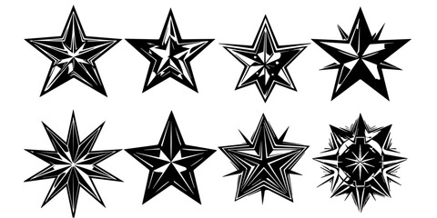 Obraz premium Star Illustrations Set | Black and White Star Designs, Grunge Retro Star Vector Pack, Geometric Star Icons, Decorative Star Clipart Collection