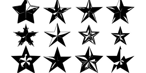 Fototapeta premium Star Illustrations Set | Black and White Star Designs, Grunge Retro Star Vector Pack, Geometric Star Icons, Decorative Star Clipart Collection