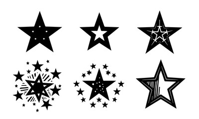 Obraz premium Star Illustrations Set | Black and White Star Designs, Grunge Retro Star Vector Pack, Geometric Star Icons, Decorative Star Clipart Collection