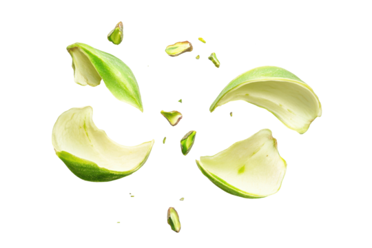 Single green pistachio isolated on transparent background. Delicious peeled pistachio isolated on white background.