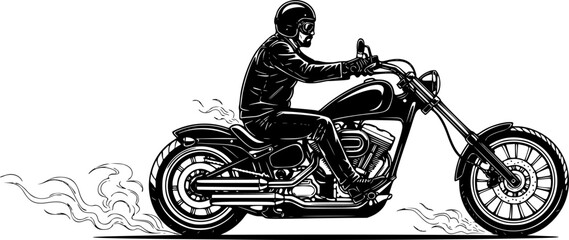 Smouldering low ride biker with helmet and goggles