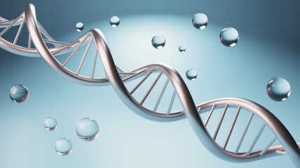 A mesmerizing 3d rendering of a dna strand intertwined with water droplets, symbolizing the essence of life and scientific discovery