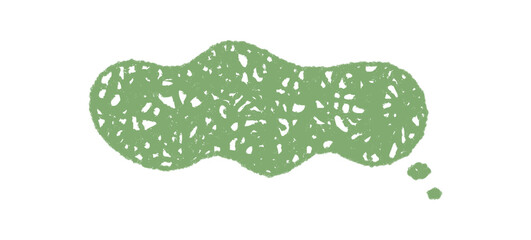 Fluid green speech balloon with crayon scribble style. Thought bubble in rectangle message form. Abstract chat and playful communication element, modern graphic concept for creative media use.