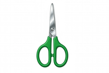 Green handled scissors with metal blades isolated on a transparent background, perfect for creative projects
