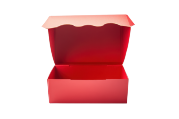 Open red cardboard box isolated on transparent background. Empty red carton package box for french potato fries isolated on white background.