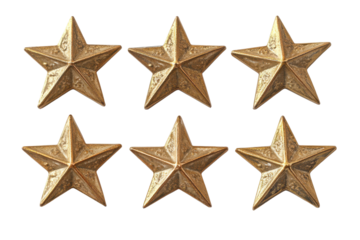 Gold military stars rank insignia isolated on transparent background. Golden stars for product rating reviews for websites and mobile applications isolated on white background.