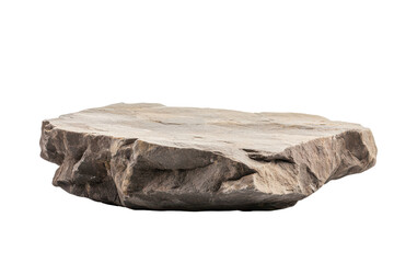 Rough textured stone fragment isolated on transparent background. Flat rock podium for product display isolated on white background.