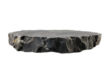 Rough grey stone pedestal isolated on transparent background. Flat rock podium for product display isolated on white background.