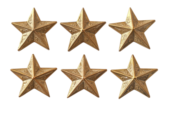 Gold military stars rank insignia isolated on transparent background. Golden stars for product rating reviews for websites and mobile applications isolated on white background.