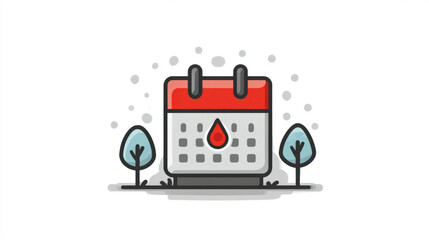 Naklejka premium Menstrual cycle calendar icon with red droplet symbol and trees