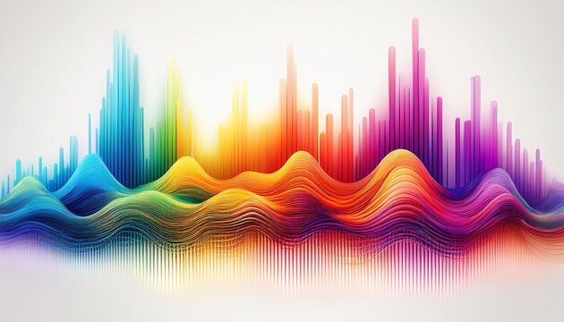 colorful digital equalizer sound wave vibrant frequency spectrum on white and white background