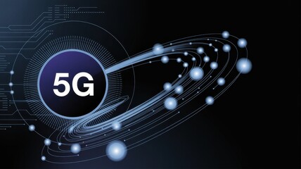 Abstract 5g technology background with glowing particles and circuit board elements, symbolizing next generation wireless communication